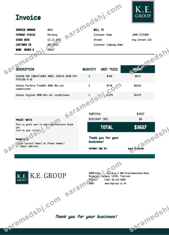 USA KE Group invoice template